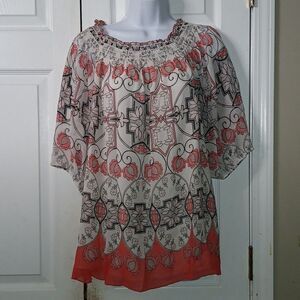 Max Edition  pink white black blouse Sz XL EUC